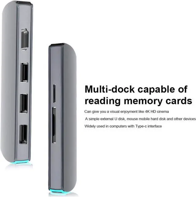 Alt view image 7 of 7 - USB C Hub Adapter,6 in 1 Docking Station Dark Green Multifunctional Type-C to HDMI High-Definition Hub Adapter