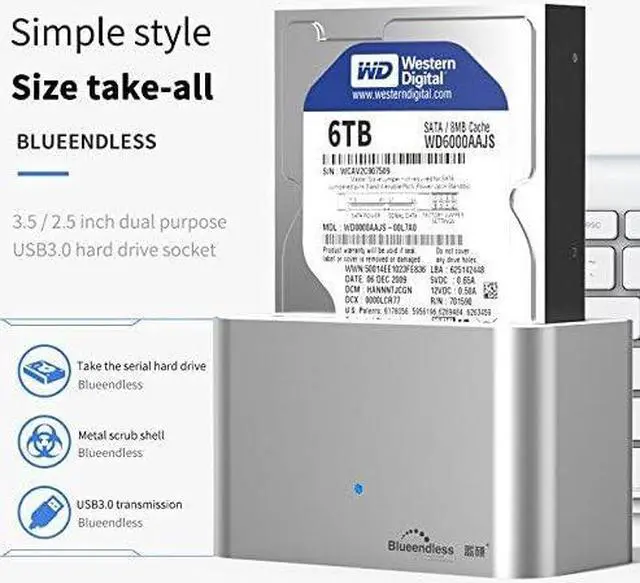 Alt view image 6 of 7 - SATA USB3.0 2.5''3.5'' HDD Docking Station External Storage Enclosure Hard Disk Case HDD Dock for 3TB Full Aluminum