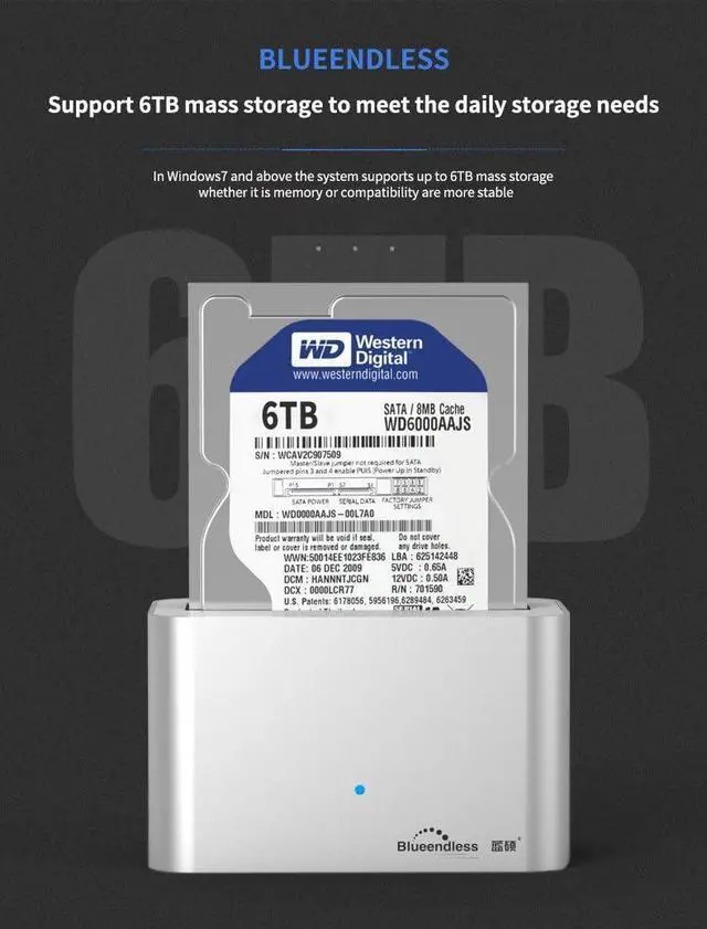 Alt view image 2 of 7 - SATA USB3.0 2.5''3.5'' HDD Docking Station External Storage Enclosure Hard Disk Case HDD Dock for 3TB Full Aluminum