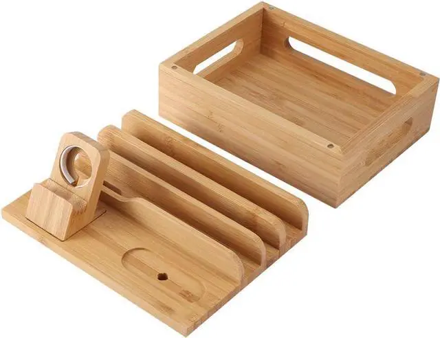 Main image of Kadimendium Bamboo Charging Storage Rack Mobile Phone Watch Rack Holder Organizer Desk Docking Station Organizer for Home Office Use