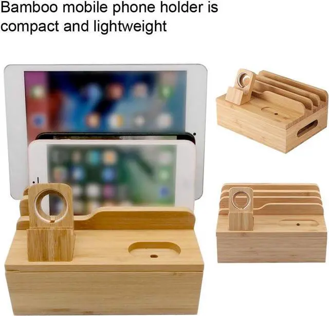 Alt view image 3 of 7 - Kadimendium Bamboo Charging Storage Rack Mobile Phone Watch Rack Holder Organizer Desk Docking Station Organizer for Home Office Use