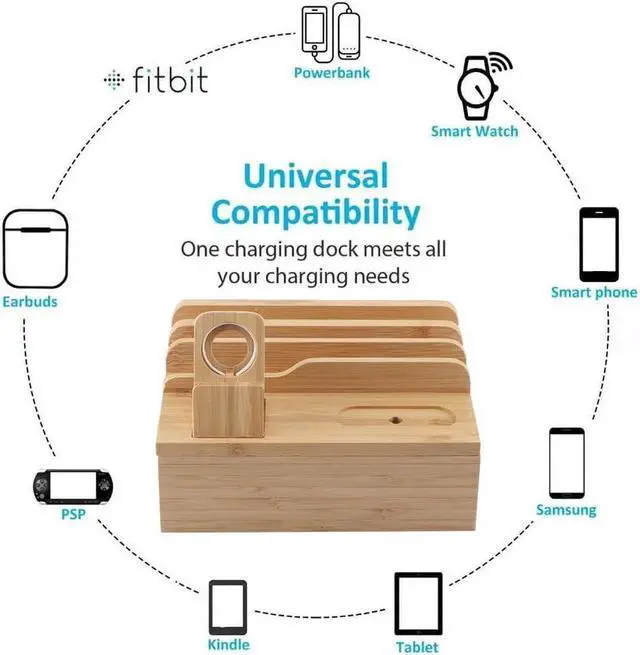 Alt view image 5 of 7 - Kadimendium Bamboo Charging Storage Rack Mobile Phone Watch Rack Holder Organizer Desk Docking Station Organizer for Home Office Use