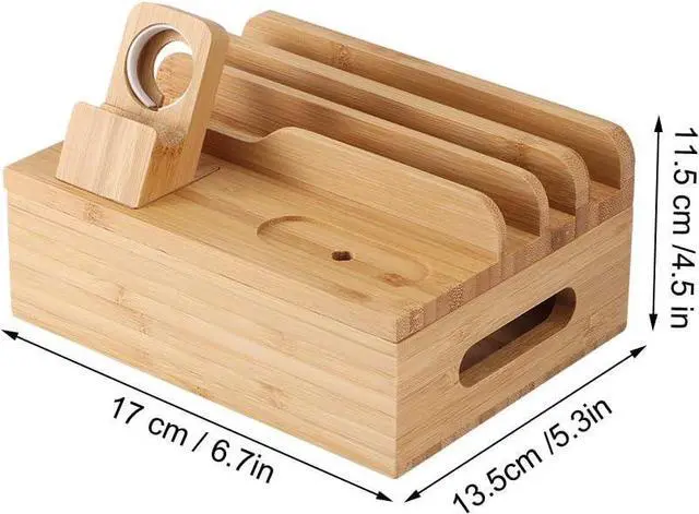 Alt view image 7 of 7 - Kadimendium Bamboo Charging Storage Rack Mobile Phone Watch Rack Holder Organizer Desk Docking Station Organizer for Home Office Use