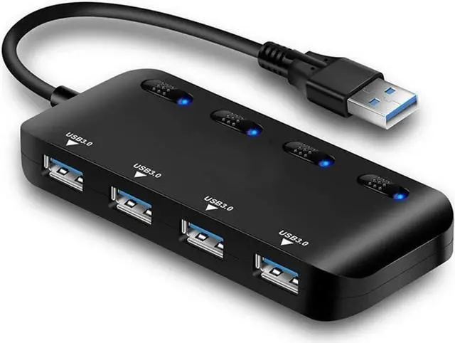 Main image of USB 3.0 Hub Docking Station USB Extender One for Four USB Ultra-Thin Data Hub Notebook Desktop Computer External Independent Power Switch and LED Black