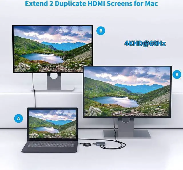 Alt view image 4 of 7 - USB C Adapter Docking Station USB C HUB Type-C 11-in-1 with Dual 4K Gigabit Ethernet Ports for and USB C Laptops Phone