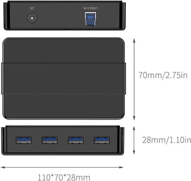 Alt view image 2 of 7 - USB Hub USB3.0 Four-in-One Docking Station 12V External Power Supply Network Hub High-Speed Transmission for Windows XP/Vista / 7/8/10 / Linux/Mac OS