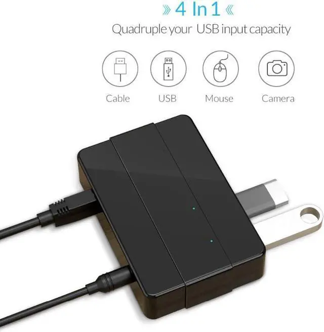 Alt view image 4 of 7 - USB Hub USB3.0 Four-in-One Docking Station 12V External Power Supply Network Hub High-Speed Transmission for Windows XP/Vista / 7/8/10 / Linux/Mac OS