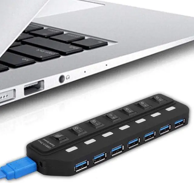 Alt view image 3 of 7 - 7-in-1 USB Splitter, Plug and Play 5Gbps USB 3.0 Hub Splitter Docking Station with Switch for Windows XP/Vista/7/8 for MAC