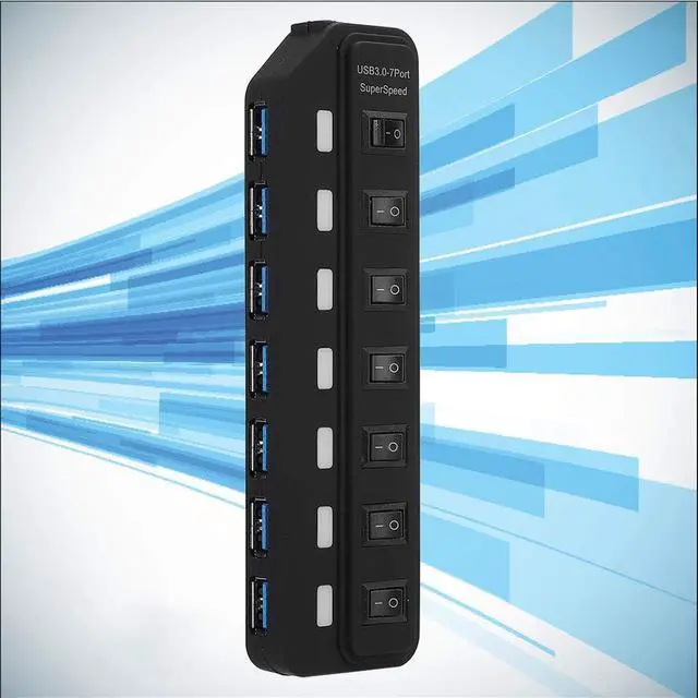 Alt view image 4 of 7 - 7-in-1 USB Splitter, Plug and Play 5Gbps USB 3.0 Hub Splitter Docking Station with Switch for Windows XP/Vista/7/8 for MAC