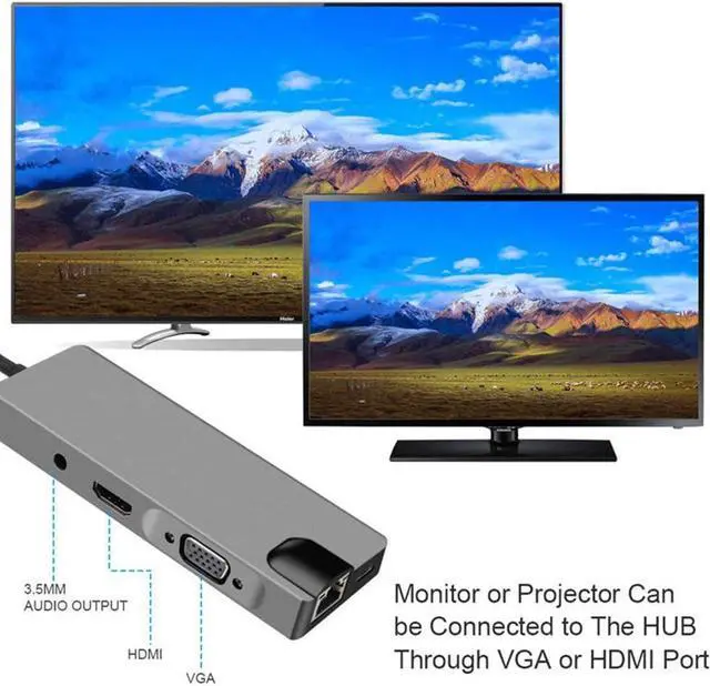 Alt view image 6 of 7 - USB C Hub 9 in 1Adapter with 4K HDMI Type C Docking Station, 2 USB3.0, PD Charging Port, SD/TF Card Reader, RJ Network Port 3.5 Audio Port USB C Device