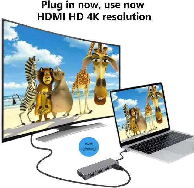 Alt view image 7 of 7 - Type- C Hub 6 in 1 Type C to HDMI 4K, 2 USB 3.0 Ports, SD TF Card Reader, 100W PD Charging Adapter Dock Station for MacBook Pro Air 2019 2018, Galaxy Note 10 S10 S9 S8, Surface Go, Dell XPS 13 15