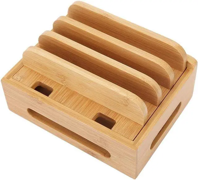 Alt view image 5 of 7 - Bamboo Wooden Charging Station for Multiple Device Holder Desktop Docking Stations Organizer Stand for Phone Pad Watch Tablet