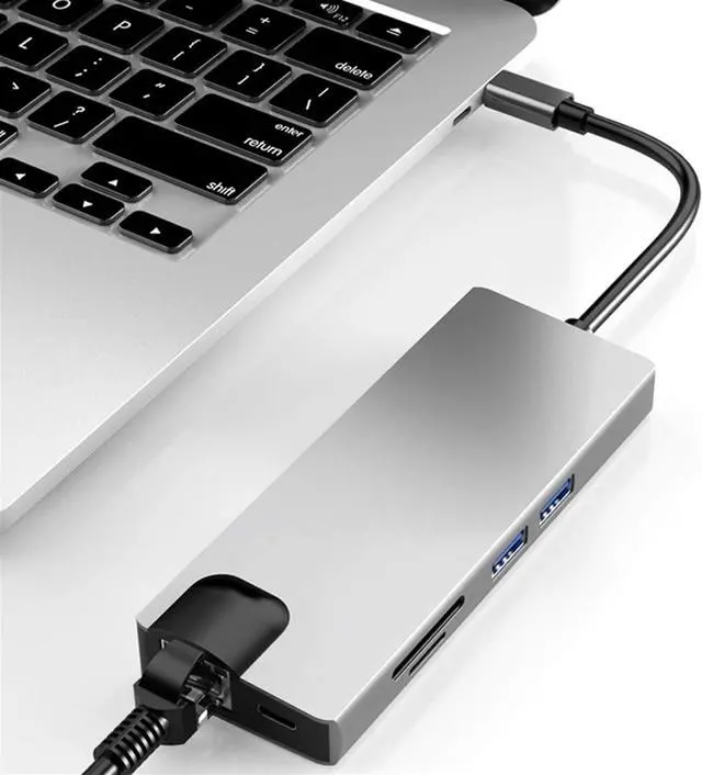 Main image of CRFYJ Laptop Docking Station Power Adapter HW-TC12 8 in 1 USB Hub Type C to 2 USB 3.0 HDMI-Compatible VGA RJ45 PD Card Reader Adapter