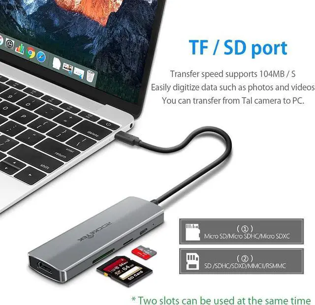 Alt view image 6 of 7 - USB C Hub, Takya USB C HDMI Adapter 7 in 1 Type C Hub with 4K USB C to HDMI, 3 USB 3.0 Ports, SD TF Card Reader, USB-C Charging Port Compatible for MacBook, iMac, Surface, Chromebook, Galaxy, XPS etc
