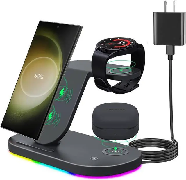 Main image of OVISBAI 3 in 1 Android Wireless Charger for Samsung Devices, Wireless Charging Station for Samsung Galaxy S23 S22 Ultra/S22+/S22/S21/Z Flip 5/4/Z Fold 5/4, Galaxy Watch 5/4/3,Galaxy Buds/Pro Black