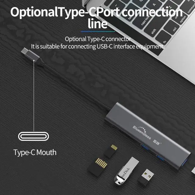 Alt view image 4 of 7 - Five-in-One USB-C Docking Station, Card Reader Multi-Function USB-C Hub, Three USB 3.0, Suitable for Devices with USB-C Socket