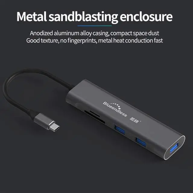 Alt view image 5 of 7 - Five-in-One USB-C Docking Station, Card Reader Multi-Function USB-C Hub, Three USB 3.0, Suitable for Devices with USB-C Socket