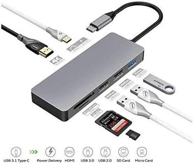 Alt view image 4 of 7 - Xlayer USB C Hub Multiport Adapter HDMI SD 4K Docking Station 3.0 Cable Compatible with MacBook Pro/Air, iPad Pro, Chromecast, Switch, Windows Devices 7 in 1 with Power Delivery Grey