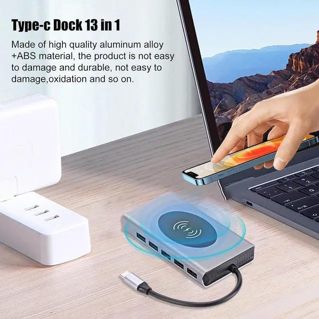 Alt view image 2 of 7 - Docking Station Dual Monitor, Fast Transfer Dual Display Docking Station, Durable Dual Display Dock, 13-in-1 Triple Display USB C Docking Station, USB C Hub Multiport Dongle for All Laptop Computer