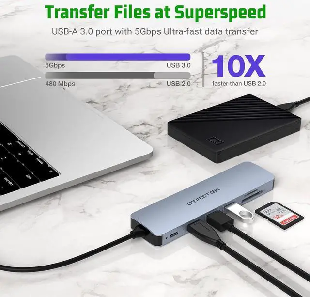 Alt view image 4 of 7 - USB C Hub, USB C Adapter MacBook Pro/Air Ipad Pro Adapter, 7 in 1 with 4K HDMI Output, PD 100W, 3 * USB 3.0, TF Card Reader, Compatible for Laptop, Surface Pro 8 and Other Type C Devices