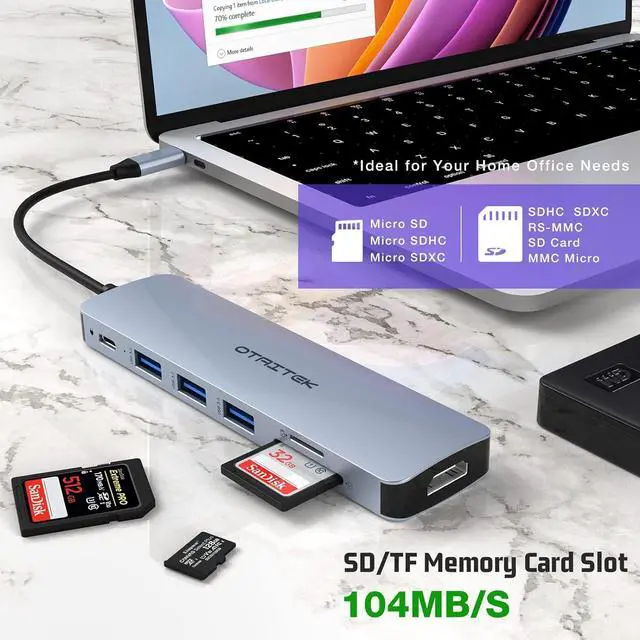 Alt view image 5 of 7 - USB C Hub, USB C Adapter MacBook Pro/Air Ipad Pro Adapter, 7 in 1 with 4K HDMI Output, PD 100W, 3 * USB 3.0, TF Card Reader, Compatible for Laptop, Surface Pro 8 and Other Type C Devices