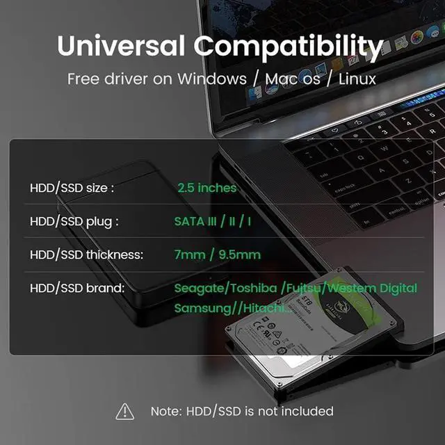 Alt view image 3 of 5 - WENLII HDD Case 2.5 SSD Case SATA to USB HDD Caddy Portable Fixed Cable Docking Station for External Hard Drive SSD Drive Case