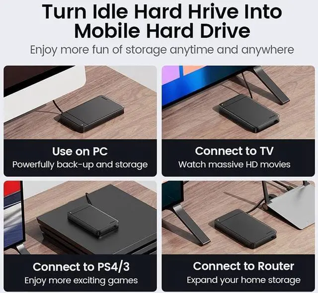 Alt view image 5 of 5 - WENLII HDD Case 2.5 SSD Case SATA to USB HDD Caddy Portable Fixed Cable Docking Station for External Hard Drive SSD Drive Case