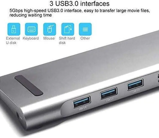 Alt view image 3 of 7 - USB-C HUB,11 in 1 60W 3 USB 3.0 Ports HUB Docking Station for MacBook Laptop, with USB-C/Type-C Charging Port&3.5mm Aux&SD/MMC Interface&TF/Micro SD Interface&VGA&HDMI&Mini DP&Gigabit Ethernet Por