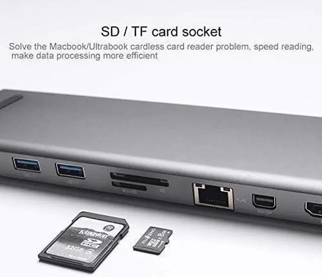 Alt view image 4 of 7 - USB-C HUB,11 in 1 60W 3 USB 3.0 Ports HUB Docking Station for MacBook Laptop, with USB-C/Type-C Charging Port&3.5mm Aux&SD/MMC Interface&TF/Micro SD Interface&VGA&HDMI&Mini DP&Gigabit Ethernet Por