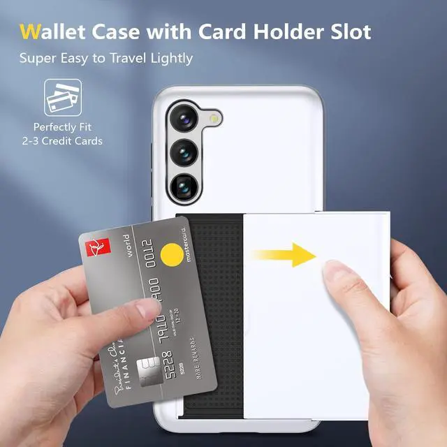 Alt view image 3 of 7 - ZUSLAB Wallet Case Compatible with Samsung Galaxy S23 Card Holder Slot Shockproof Protective Cover [1 Piece Tempered Glass] [1 Glass Camera Lens Protection] White