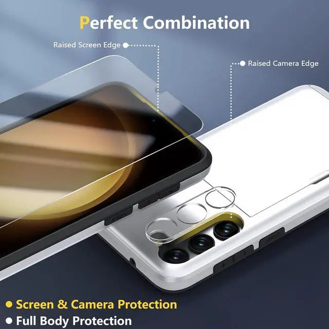 Alt view image 4 of 7 - ZUSLAB Wallet Case Compatible with Samsung Galaxy S23 Card Holder Slot Shockproof Protective Cover [1 Piece Tempered Glass] [1 Glass Camera Lens Protection] White