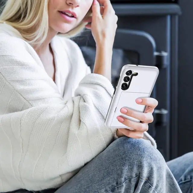 Alt view image 7 of 7 - ZUSLAB Wallet Case Compatible with Samsung Galaxy S23 Card Holder Slot Shockproof Protective Cover [1 Piece Tempered Glass] [1 Glass Camera Lens Protection] White