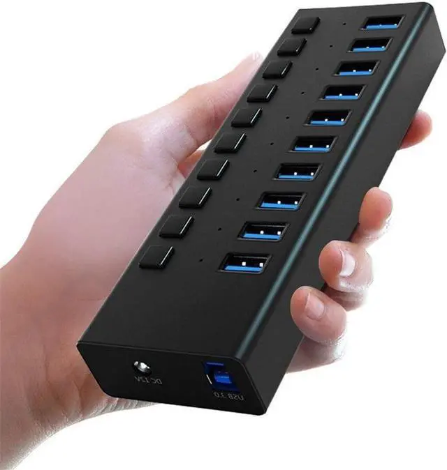 Main image of WYKDL USB C Hub USB Hub Powered 10 Port USB 3.0 Portable Splitter Aluminum Data Hub with Individual On/Off Switch USB C Dual 4K Docking Station with