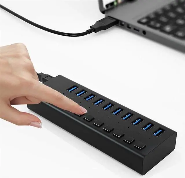 Alt view image 3 of 6 - WYKDL USB C Hub USB Hub Powered 10 Port USB 3.0 Portable Splitter Aluminum Data Hub with Individual On/Off Switch USB C Dual 4K Docking Station with