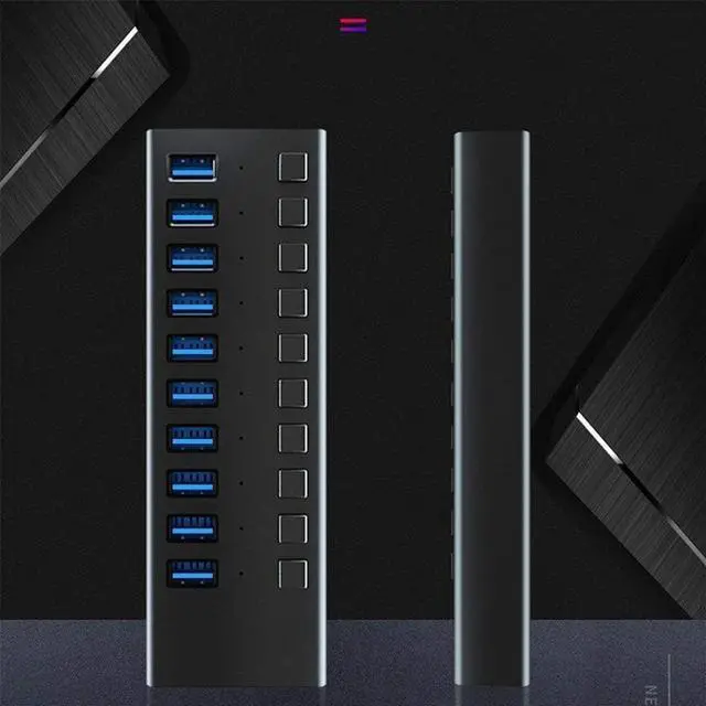 Alt view image 6 of 6 - WYKDL USB C Hub USB Hub Powered 10 Port USB 3.0 Portable Splitter Aluminum Data Hub with Individual On/Off Switch USB C Dual 4K Docking Station with