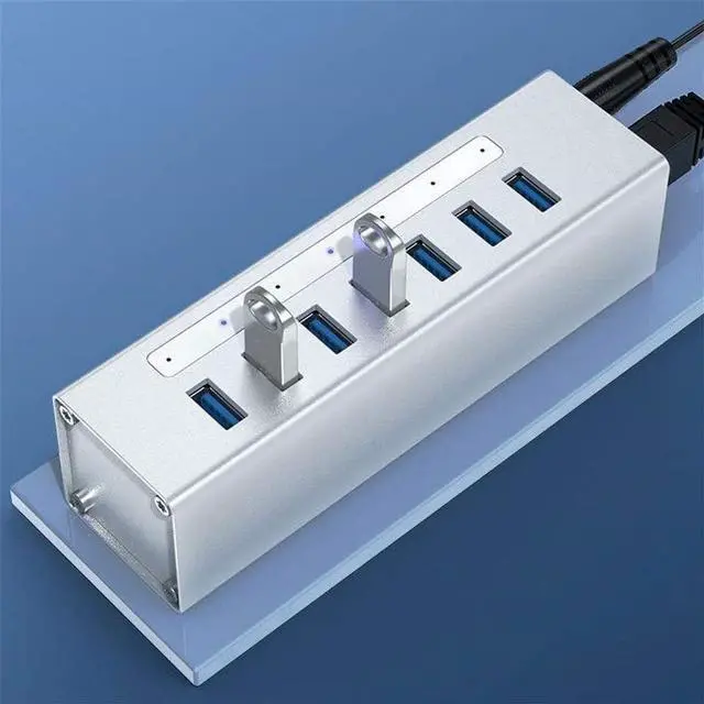Main image of WYKDL USB C Hub 7-Port USB 3.0 Extension Splitter Hub Powered Multi Port Portable Splitter Data Hub with 12V DC Power Supply Universal Laptop Docking Station Dual Video Monitor Display