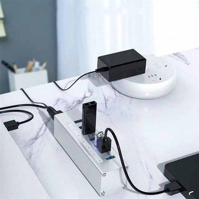 Alt view image 4 of 6 - WYKDL USB C Hub 7-Port USB 3.0 Extension Splitter Hub Powered Multi Port Portable Splitter Data Hub with 12V DC Power Supply Universal Laptop Docking Station Dual Video Monitor Display