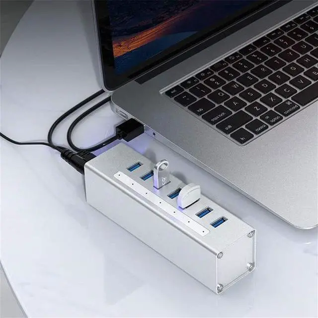Alt view image 2 of 6 - WYKDL USB C Hub 7-Port USB 3.0 Extension Splitter Hub Powered Multi Port Portable Splitter Data Hub with 12V DC Power Supply Universal Laptop Docking Station Dual Video Monitor Display
