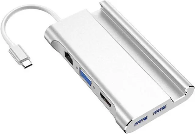 Main image of YI-YU Gigabit HDMI 4K Dock Station Multi USB Type C Hub Data Transmission Converter Bracket VGA PD 7 in 1 Extension USB C Hub (Color : Silver)
