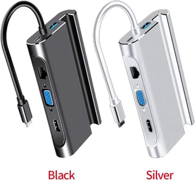 Alt view image 2 of 6 - YI-YU Gigabit HDMI 4K Dock Station Multi USB Type C Hub Data Transmission Converter Bracket VGA PD 7 in 1 Extension USB C Hub (Color : Silver)