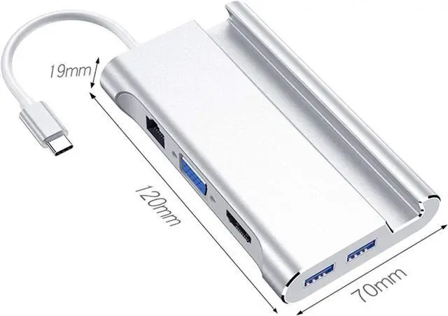Alt view image 5 of 6 - YI-YU Gigabit HDMI 4K Dock Station Multi USB Type C Hub Data Transmission Converter Bracket VGA PD 7 in 1 Extension USB C Hub (Color : Silver)