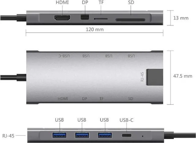 Alt view image 6 of 7 - USB Type C Charging Dock USB-C Hub RJ45+Hdmi+DP+USB3.0 Type C Hub to Gigabit Ethernet Rj45 LAN for Pro Laptop