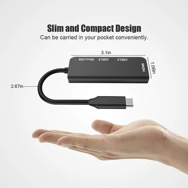 Alt view image 2 of 7 - USB Type C Charging Dock USB C Hub 4 in 1 Multi Port Type-C to 4K Hdmi Port, USB 3.0 and USB 2.0, Pd Charging Port Compatible with Mackbook Pro, Matebook and Mate10
