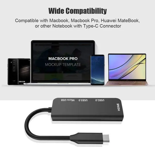 Alt view image 6 of 7 - USB Type C Charging Dock USB C Hub 4 in 1 Multi Port Type-C to 4K Hdmi Port, USB 3.0 and USB 2.0, Pd Charging Port Compatible with Mackbook Pro, Matebook and Mate10