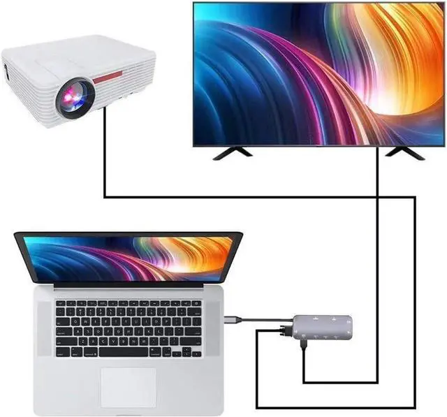 Alt view image 4 of 7 - USB Type C Charging Dock USB C Hub,9-in-1 Type C with 4K HDMI,60HZ VGA, 1Gbps RJ45 Ethernet, 3 USB 3.0 Port, TF Card Reader,60W PD Charging Port for/Pro/Air and Type C Laptops