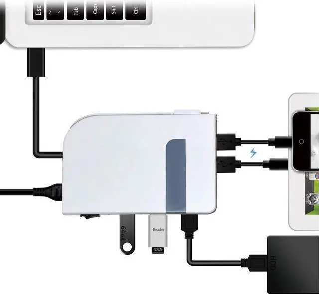 Main image of USB Type C Charging Dock 3 USB 3.0 HUB+2 QC3.0+Type-C Multi-Functional Charger & HUB with Power Switch Button for iMac Pro,Notebook PC and Other Type C Devices (Color : Color1)