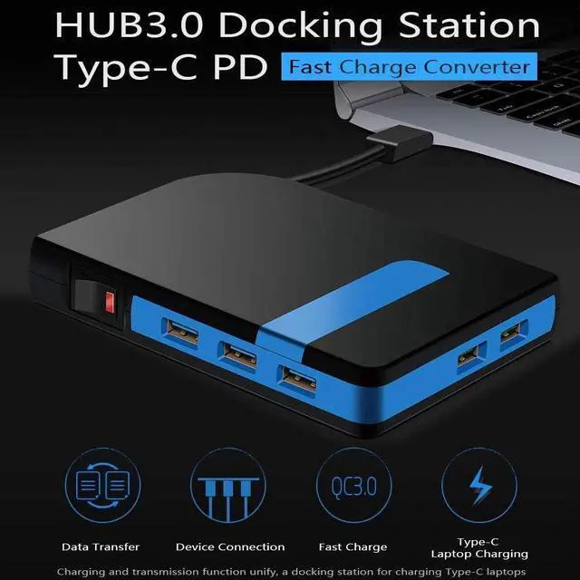 Alt view image 6 of 7 - USB Type C Charging Dock 3 USB 3.0 HUB+2 QC3.0+Type-C Multi-Functional Charger & HUB with Power Switch Button for iMac Pro,Notebook PC and Other Type C Devices (Color : Color1)