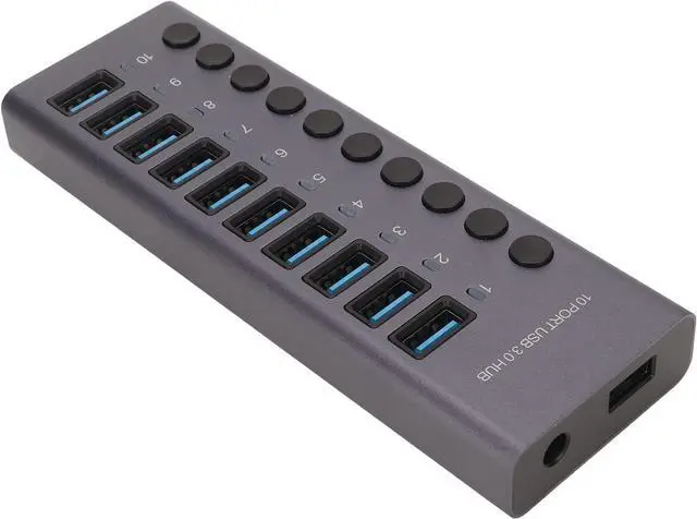 Alt view image 4 of 7 - Powered USB 3.0 Hub, 10 Ports USB Data Hub Splitter with Individual ON Off Switches, 12V 5A Power Adapter USB Hub Splitter for Laptop, PC, Computer (US Plug)