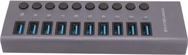 Alt view image 5 of 7 - Powered USB 3.0 Hub, 10 Ports USB Data Hub Splitter with Individual ON Off Switches, 12V 5A Power Adapter USB Hub Splitter for Laptop, PC, Computer (US Plug)
