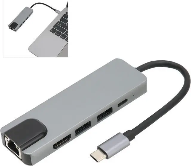 Alt view image 7 of 7 - 5 in 1 USB 3.0 87W PD Fast Charge Gigabit Ethernet USB C to High Definition Multimedia Interface USB C Adapter for Home Office Travel Compatible with MCB Pro Air and More, USB C Hub,